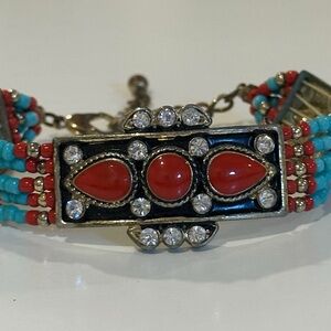 Artisan Red and Turquoise Beaded Bracelet